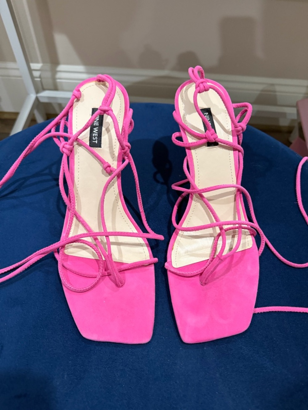Nine West Hot Pink Lace-Up Square-Toe Heels